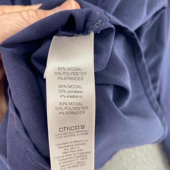 Chicos Shirt Womens 2 US Large Navy Long Roll Tab Sleeve Button Pockets Collar - Picture 7 of 13